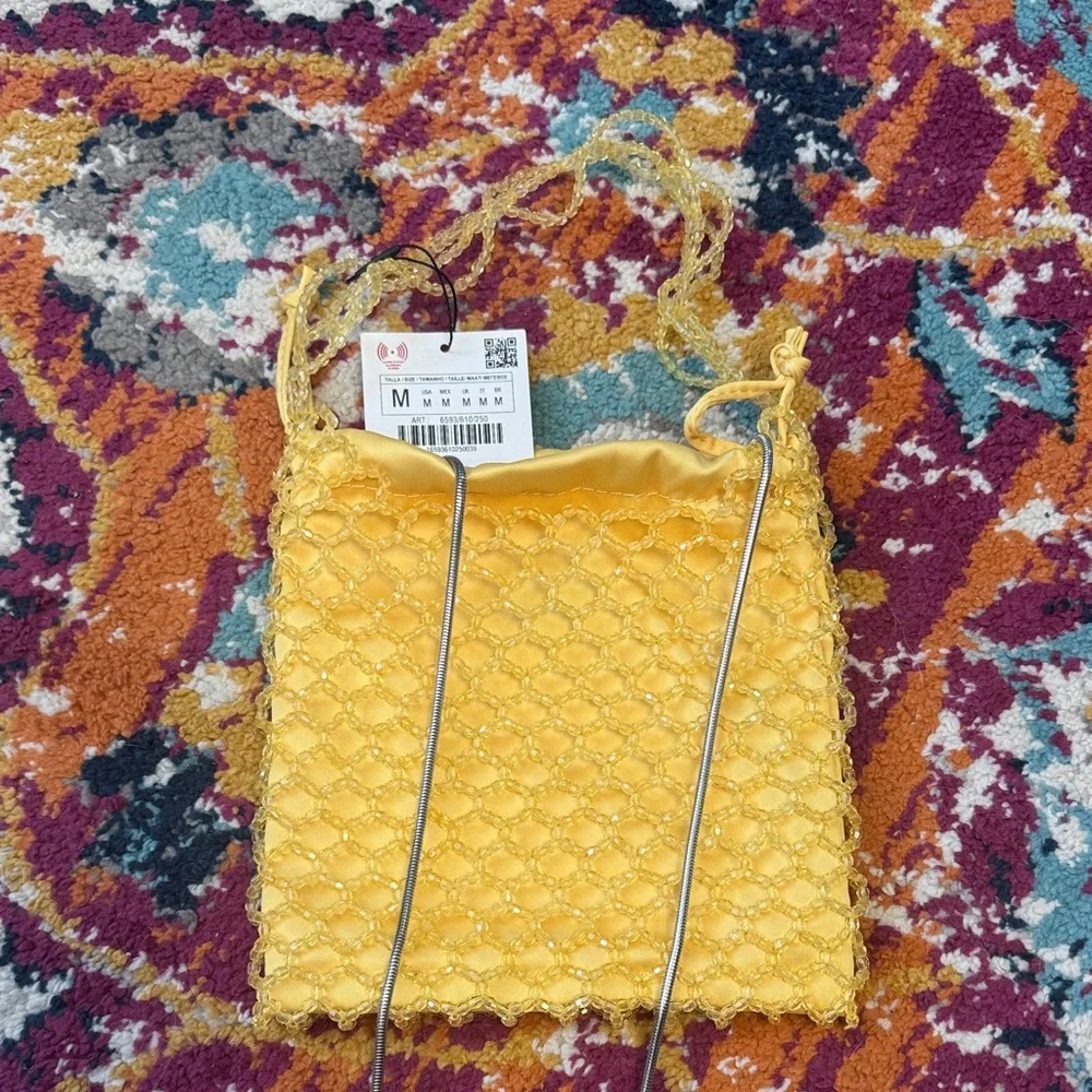 NWT Zara Yellow Beaded Mini Bag with crossbody Strap - Picture 5 of 6